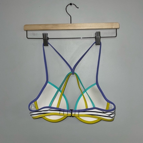 Victoria’s Secret Bikini Top Size 34B White Multicolour Striped Padded Strappy - Picture 4 of 6